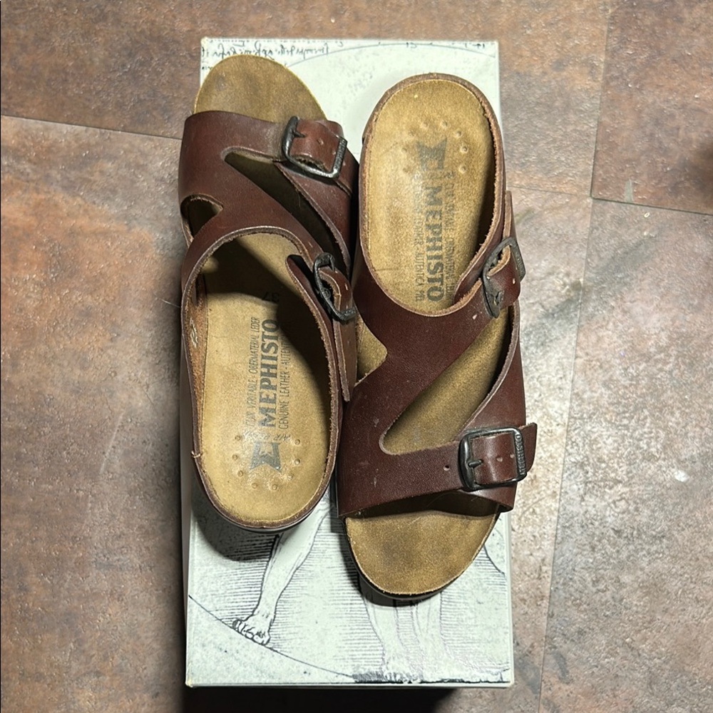 Mephisto Brown Leather Slide Sandals